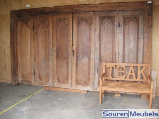 Oud antiek teakhouten deuren en kozijn, prachtig houtsnijwerk (11)